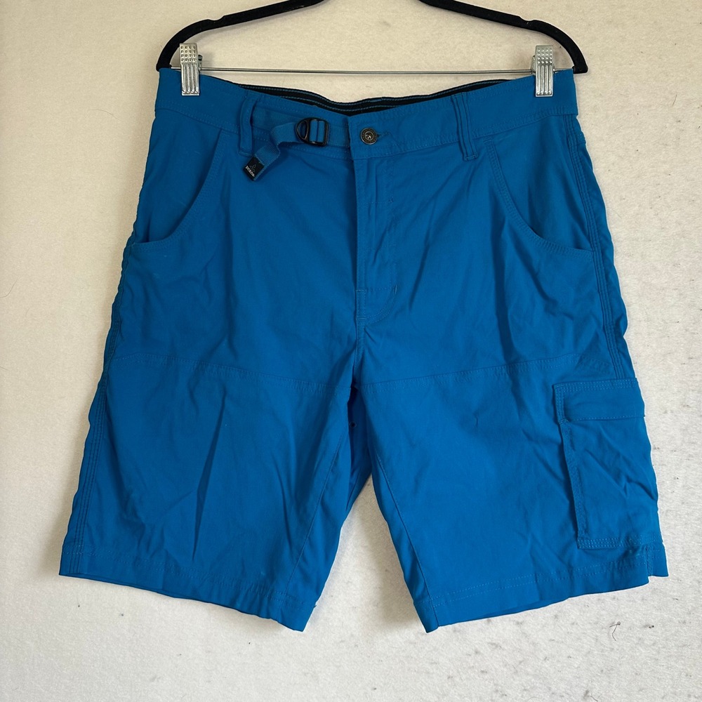 Prana Zion Cargo Shorts Mens 32 Blue Hiking Climbing Outdoor Stretch Belted 10L
